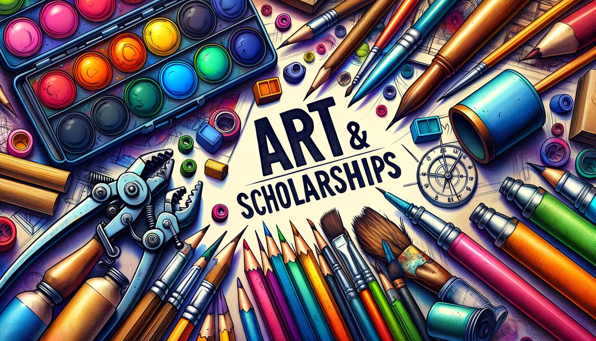 An image showing various art supplies like pencils, paints, and brushes, symbolizing the topic of art grants and scholarships for artists