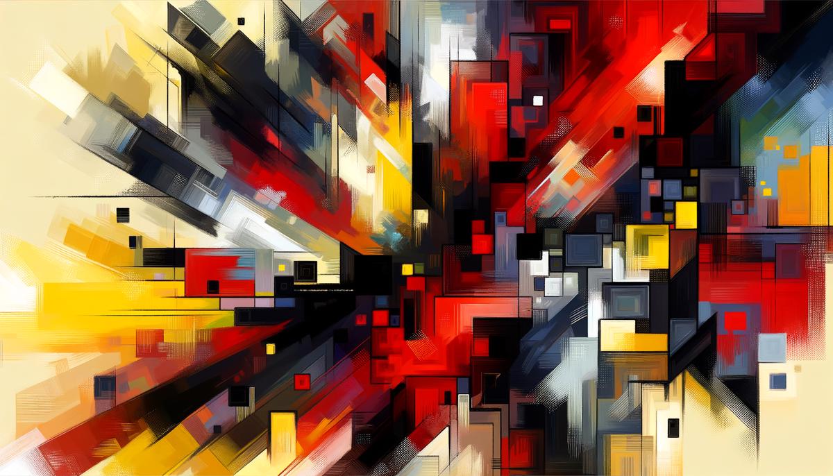 abstract art piece in black, red, and yellow colors