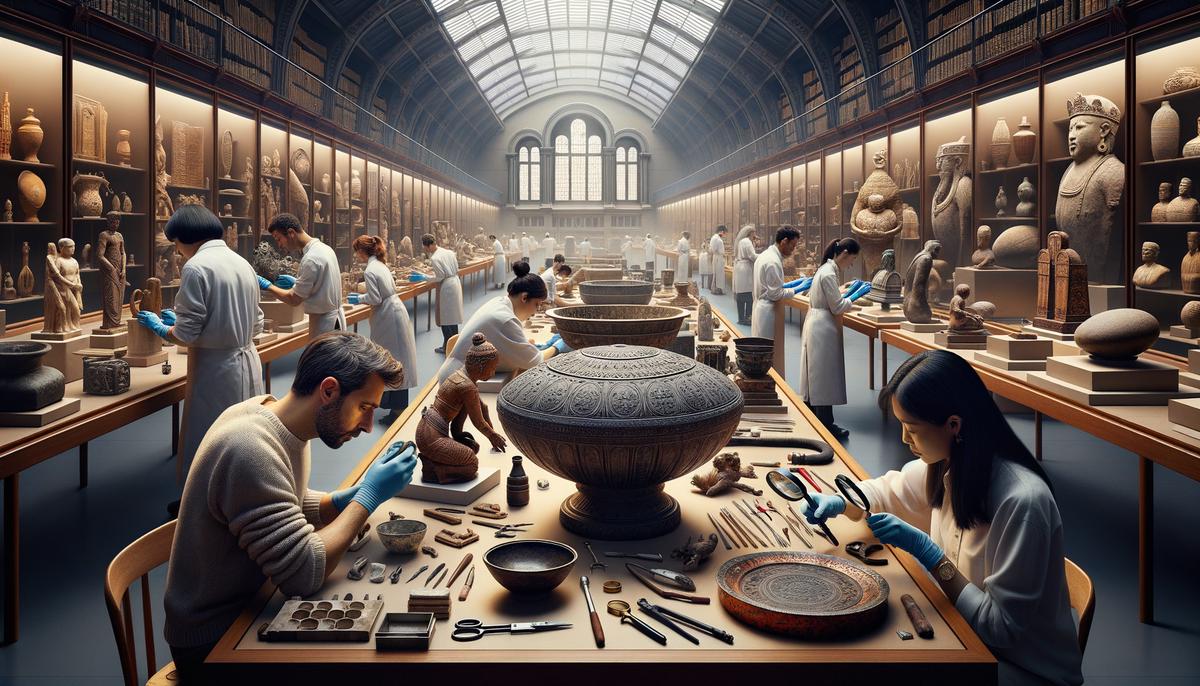 Image of the British Museum conservation team working on ancient artifacts