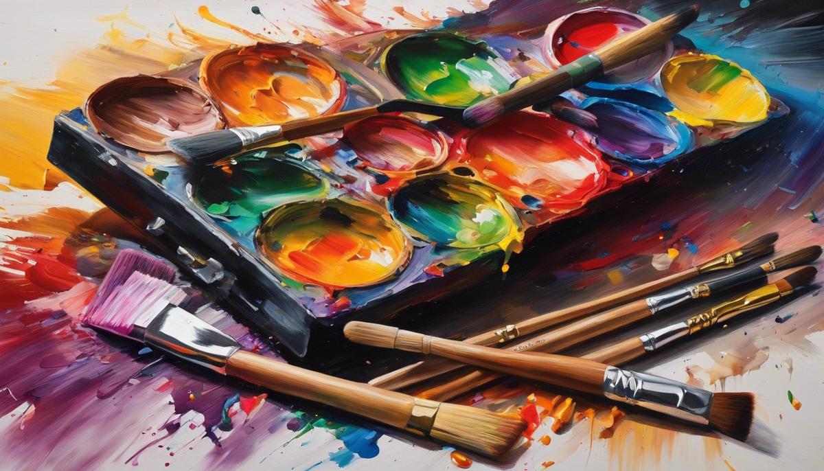 A vibrant painting of an artist's palette with various colors of paintbrushes and tubes of paint, representing the topic of Tax for artists