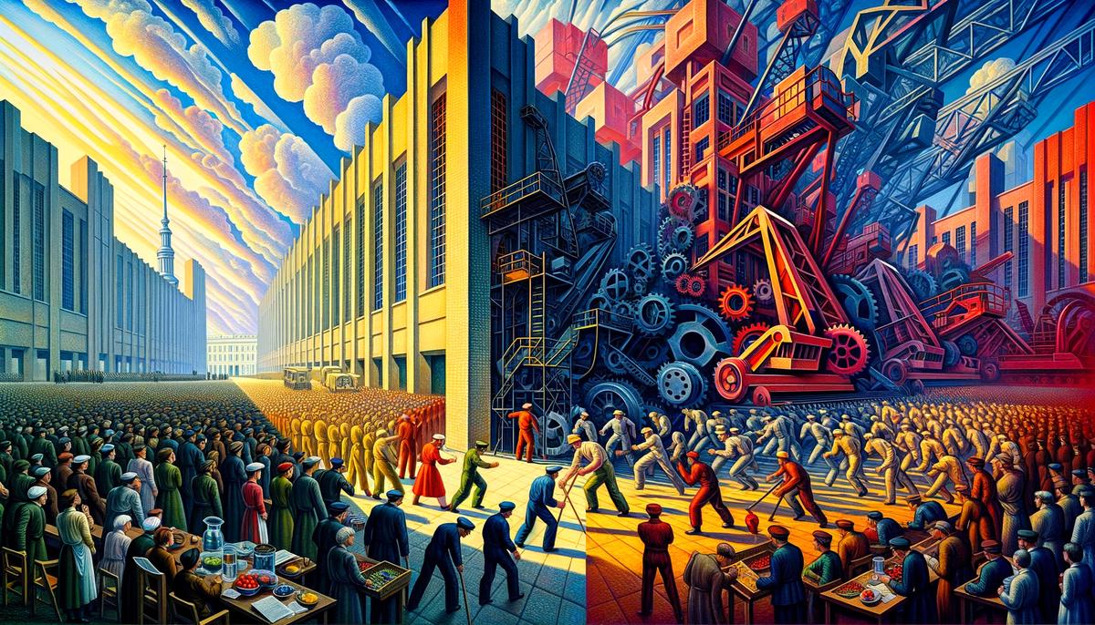 A realistic image depicting the decline of Constructivism in the Soviet Union