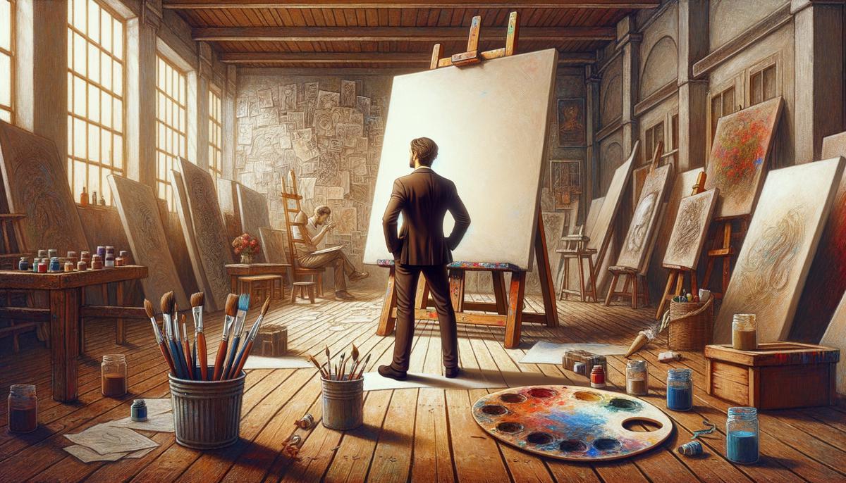 Image of a person staring at a blank canvas, representing creative stagnation