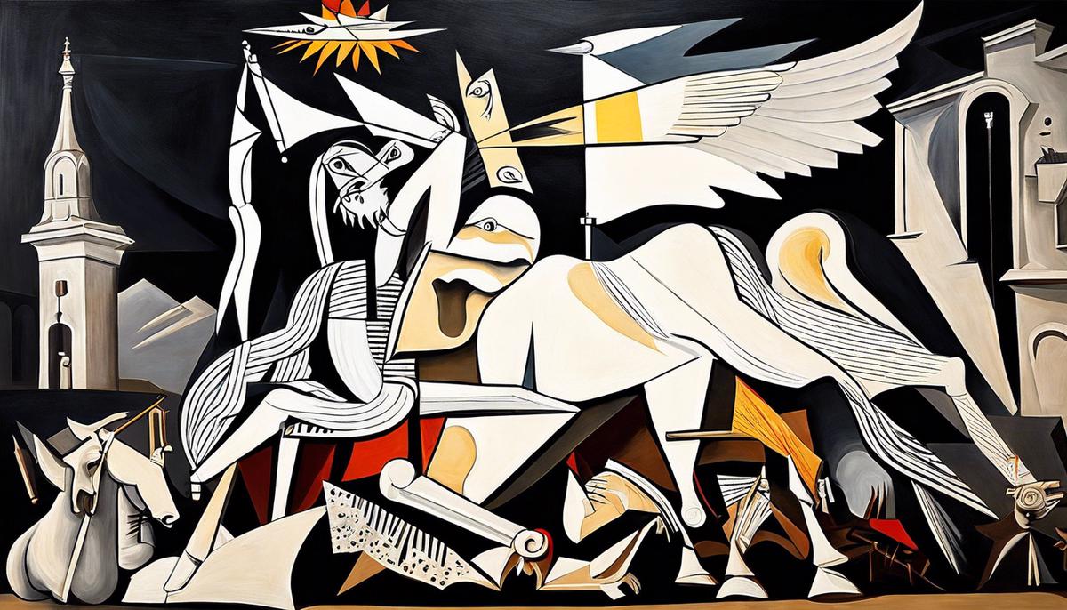 Image of the painting 'Guernica' by Pablo Picasso depicting the horrors of war and human suffering