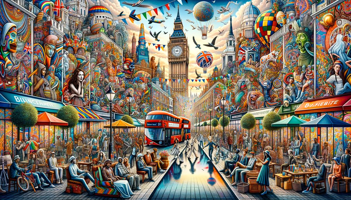 A colorful image showcasing the diverse art scene in London, reflecting the city's multicultural identity