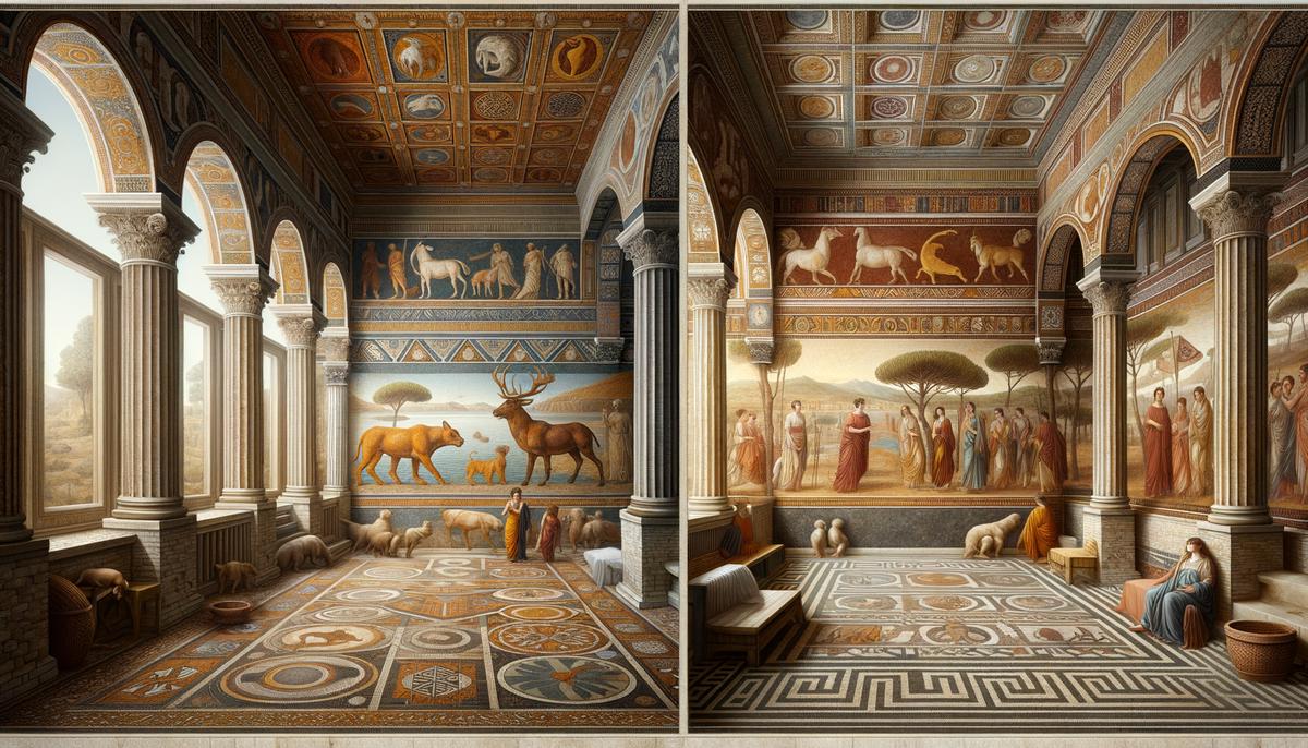 Roman mosaics and paintings in a historical setting