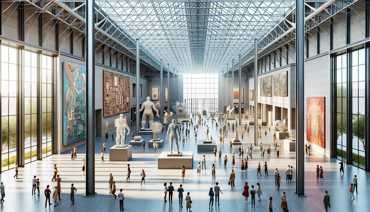 Interior of Tate Modern museum, showcasing a vast open space with contemporary art installations