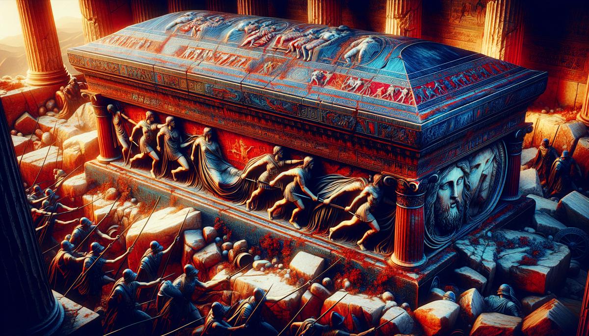 The Alexander Sarcophagus with vivid blue and red colors