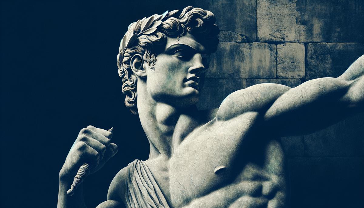 An ancient Greek sculpture of a victorious athlete, symbolizing the celebration of the human form and physical prowess