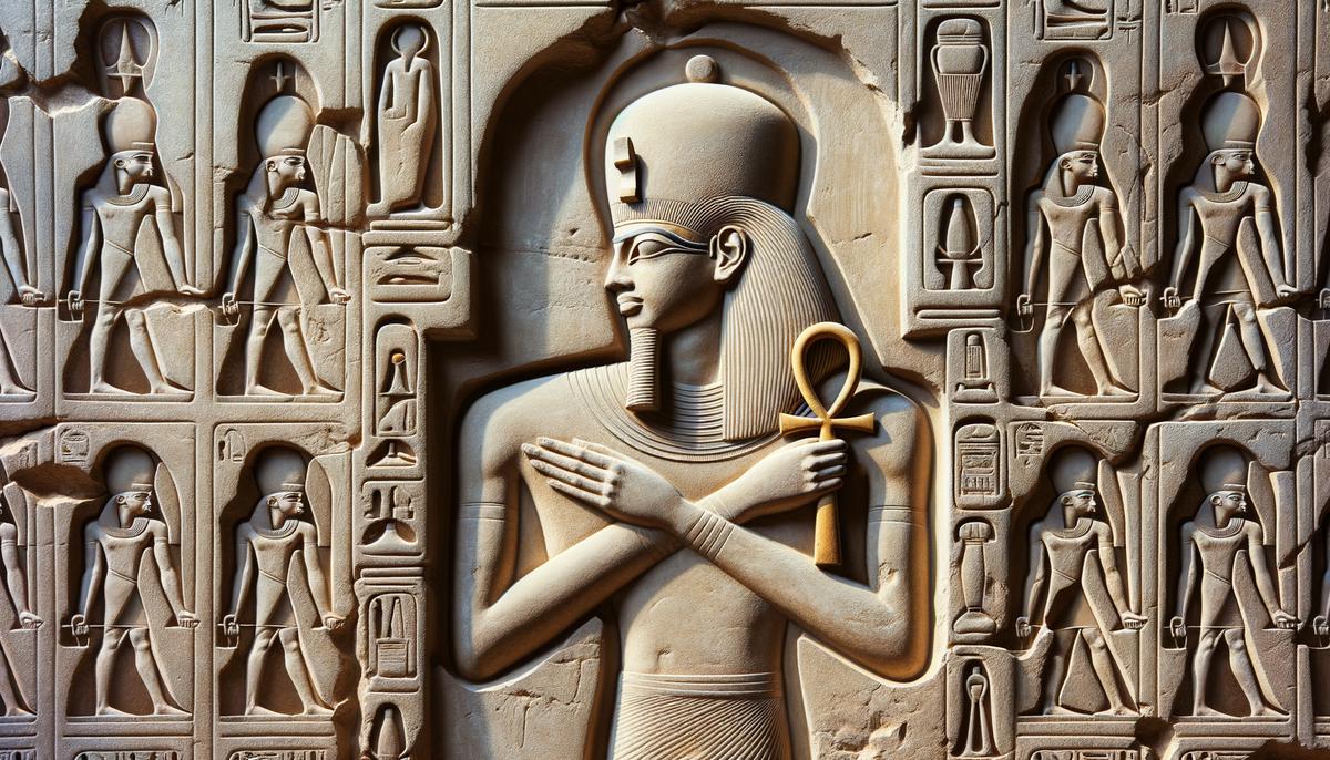 Ancient Egyptian artwork showing the ankh-holding gesture