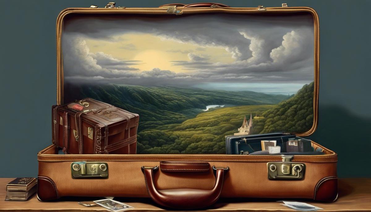 Image description: Illustration of a painting being smuggled in a suitcase.