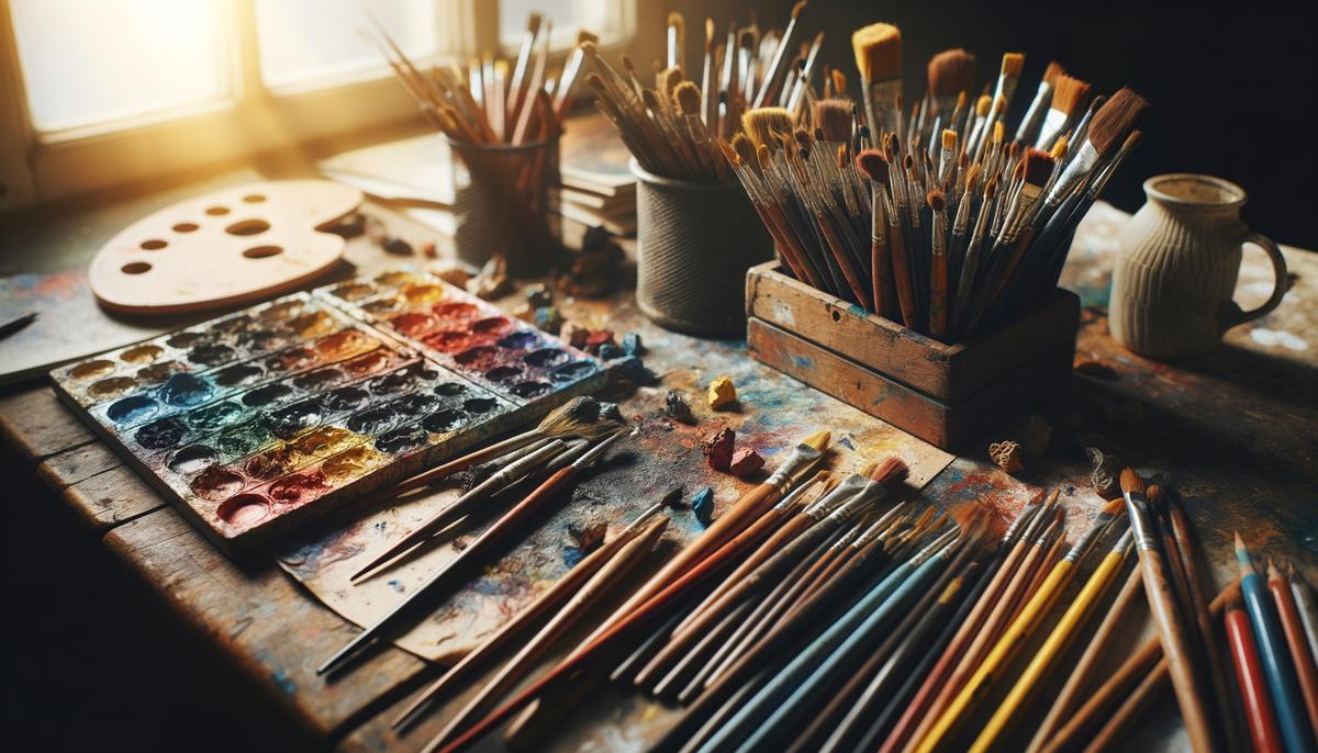 image of tools of an artist such as paintbrushes and pencils