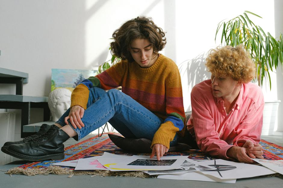 Image of two artists working together to create a piece of art.