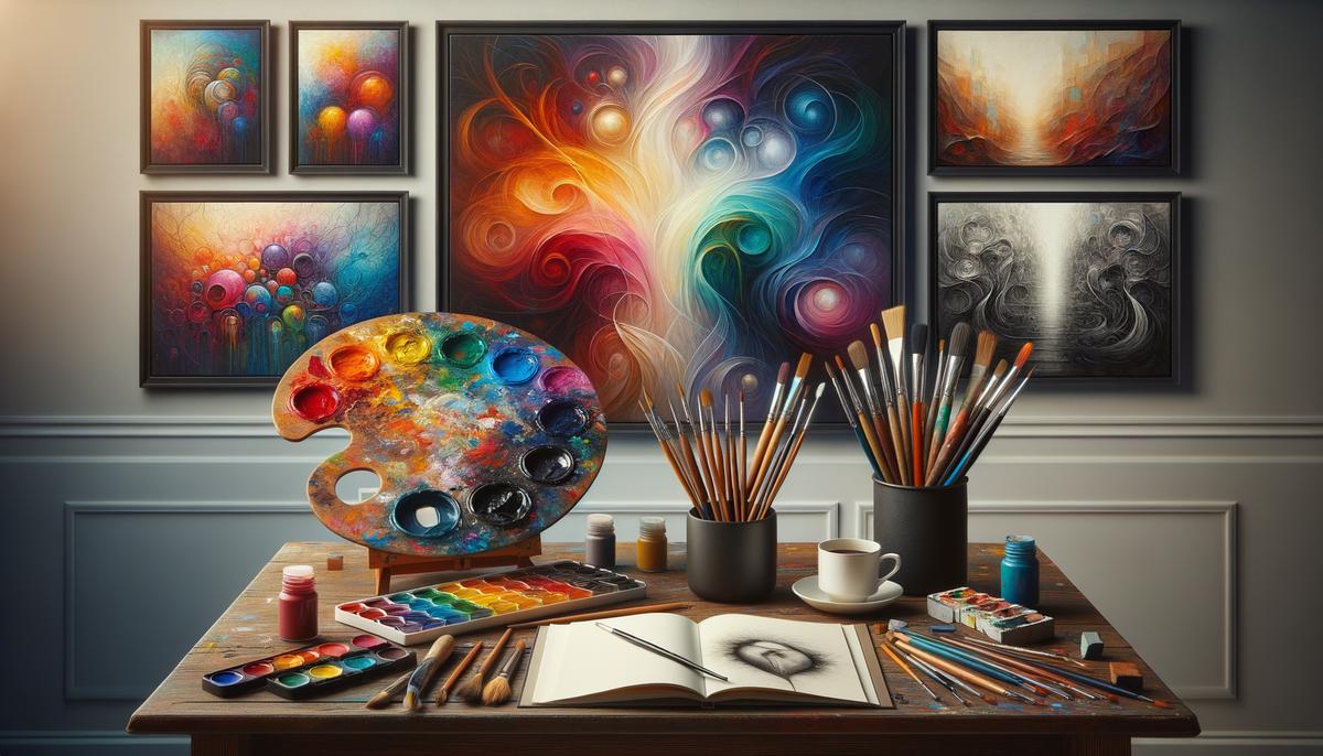 Image of art supplies and colorful artwork for inspiration to unlock the secrets to your artistic journey