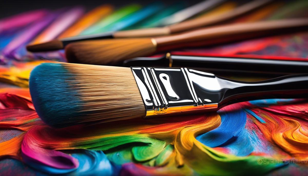 Image of an artist's guide with vibrant colors and a painting brush on a canvas.