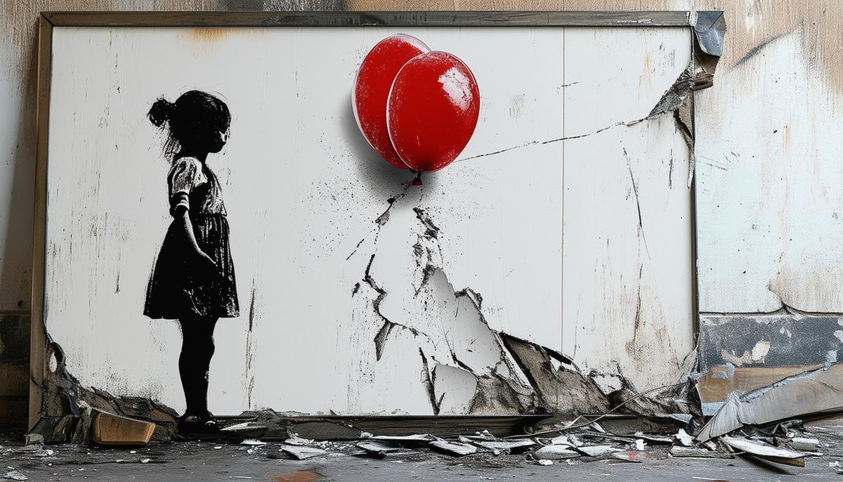 Banksy's Girl with Balloon painting halfway shredded in its frame