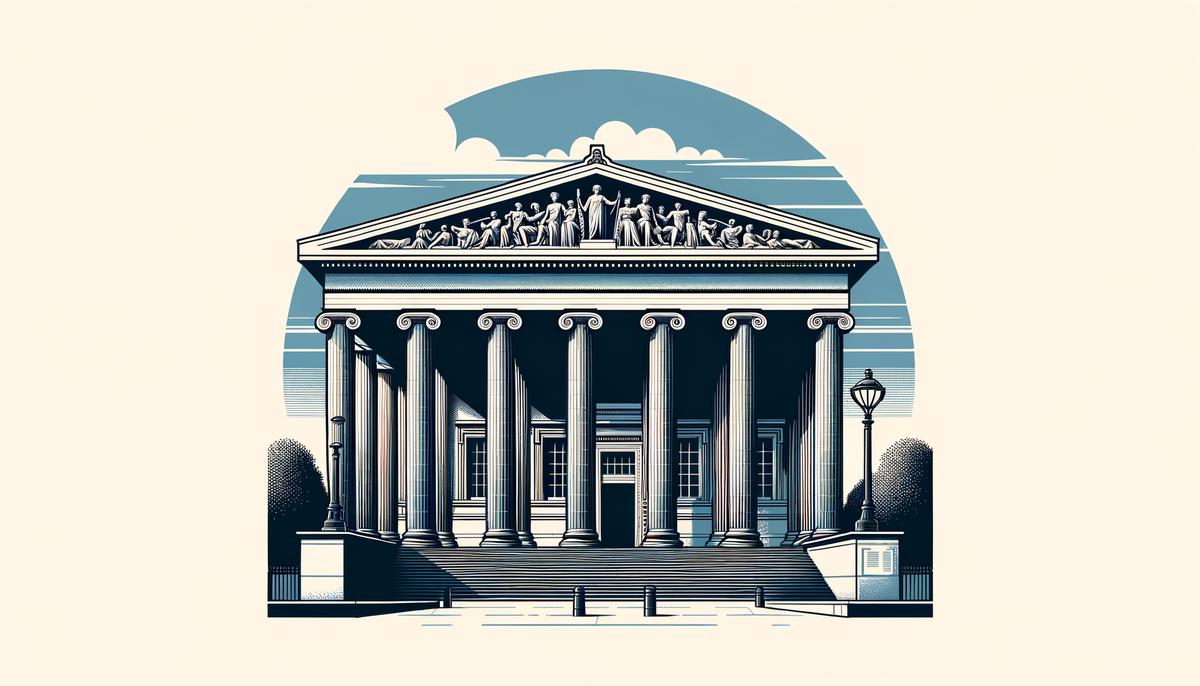 Image of the British Museum exterior, a monumental building in London with columns and grand architecture