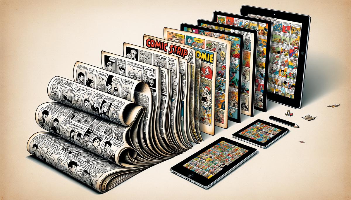 An image showing the evolution of comics from traditional to digital formats