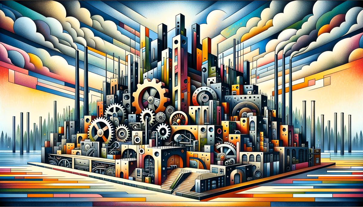 A realistic image showcasing the integration of art and industrial production in Constructivism