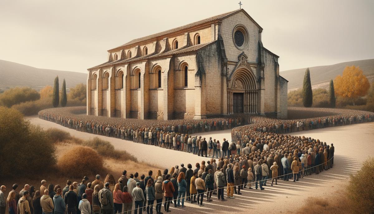 Large crowds lining up outside the church in Borja, Spain to see the botched Ecce Homo fresco restoration that went viral