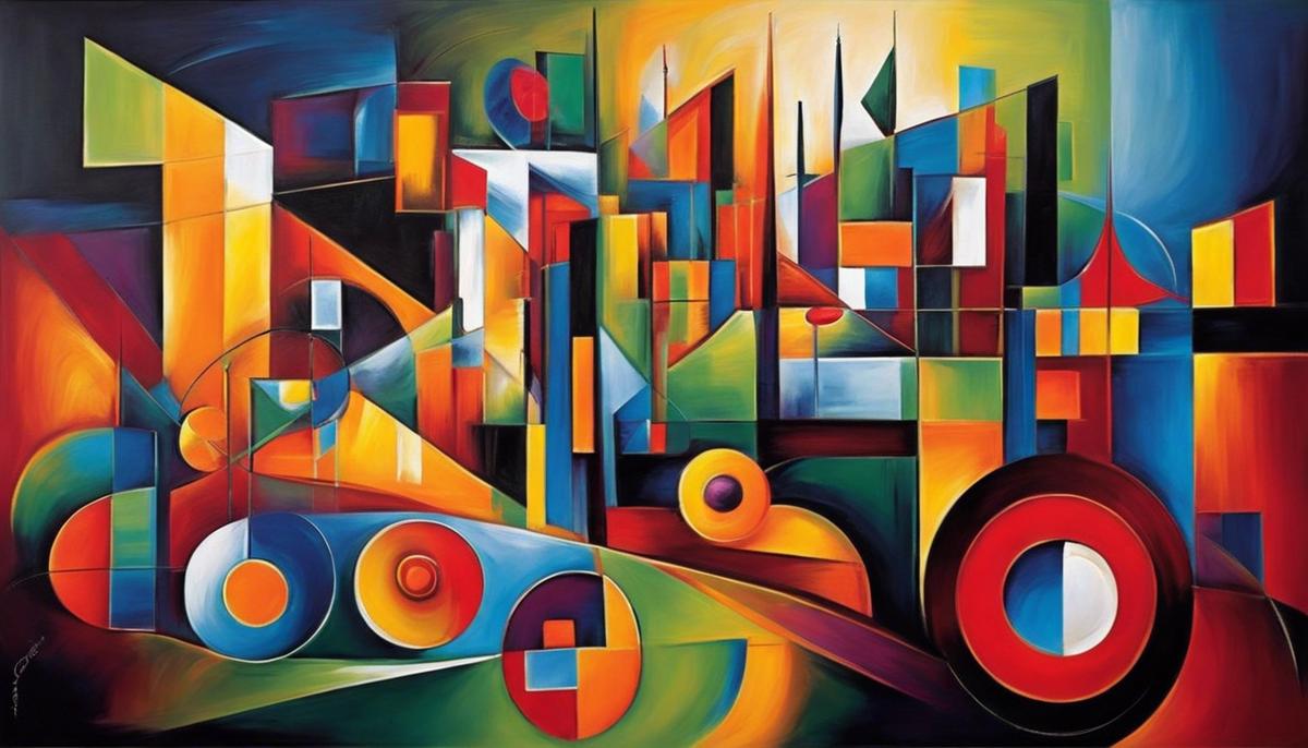 An image depicting the vibrant colors and abstract shapes of contemporary artworks inspired by Cubism.