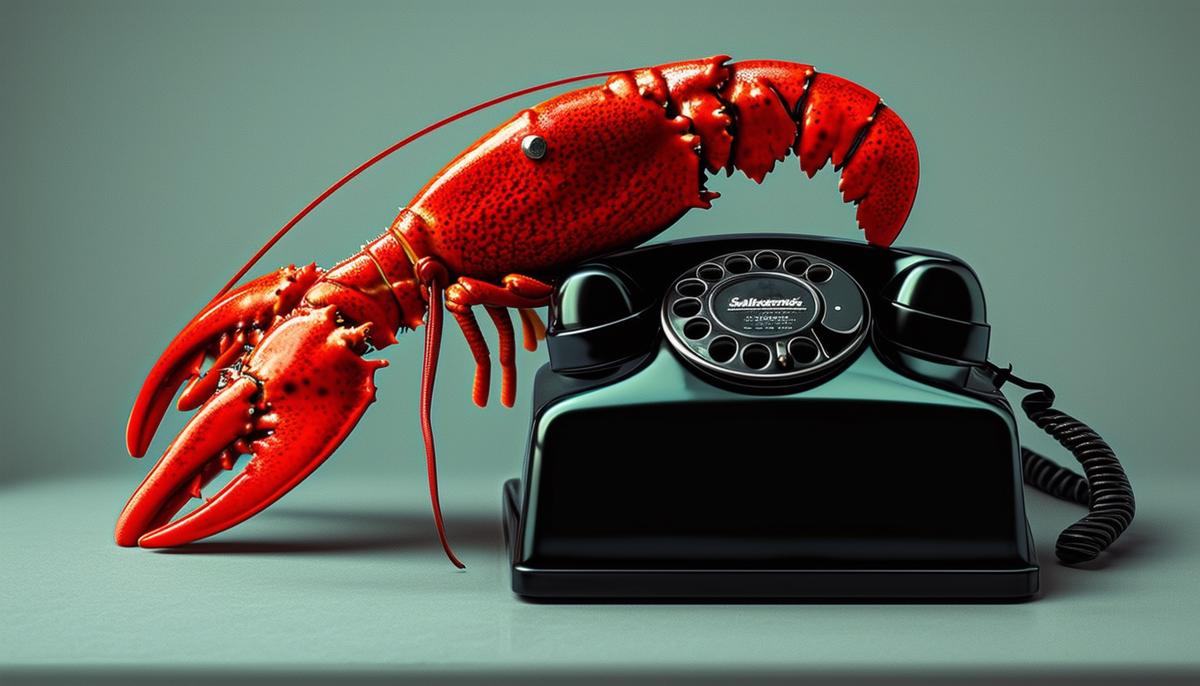 Salvador Dalí's Lobster Telephone, featuring a red lobster placed on top of a black telephone