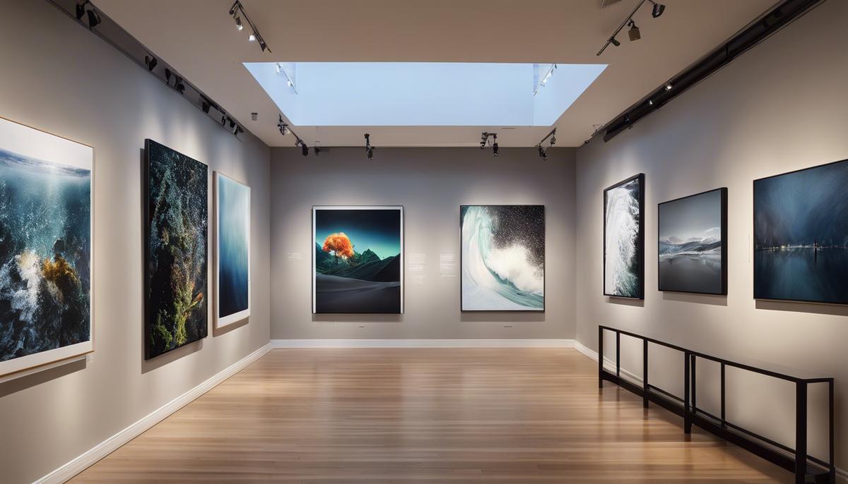 An image of various artwork on display in a digital gallery, showcasing the immersive art experience on social media