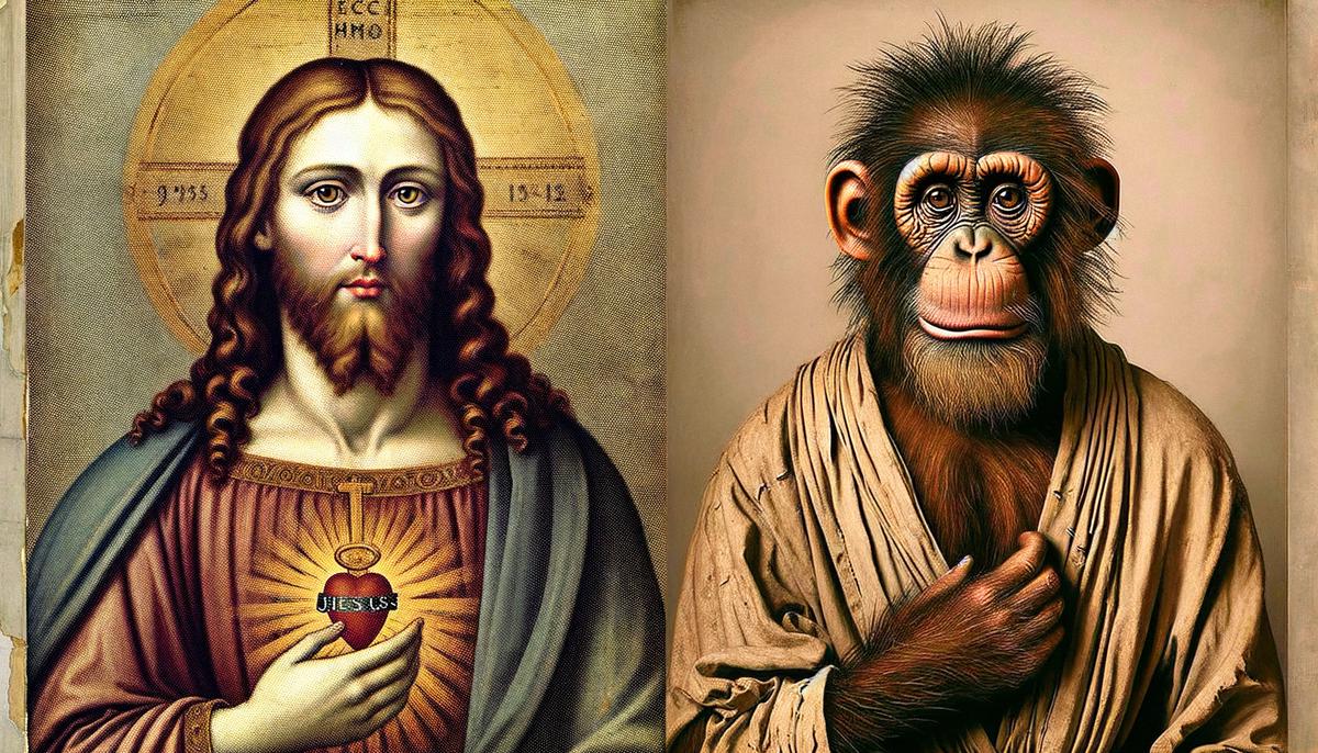 Side by side comparison of the original Ecce Homo fresco and the botched restoration attempt, which resembles a cartoon monkey.