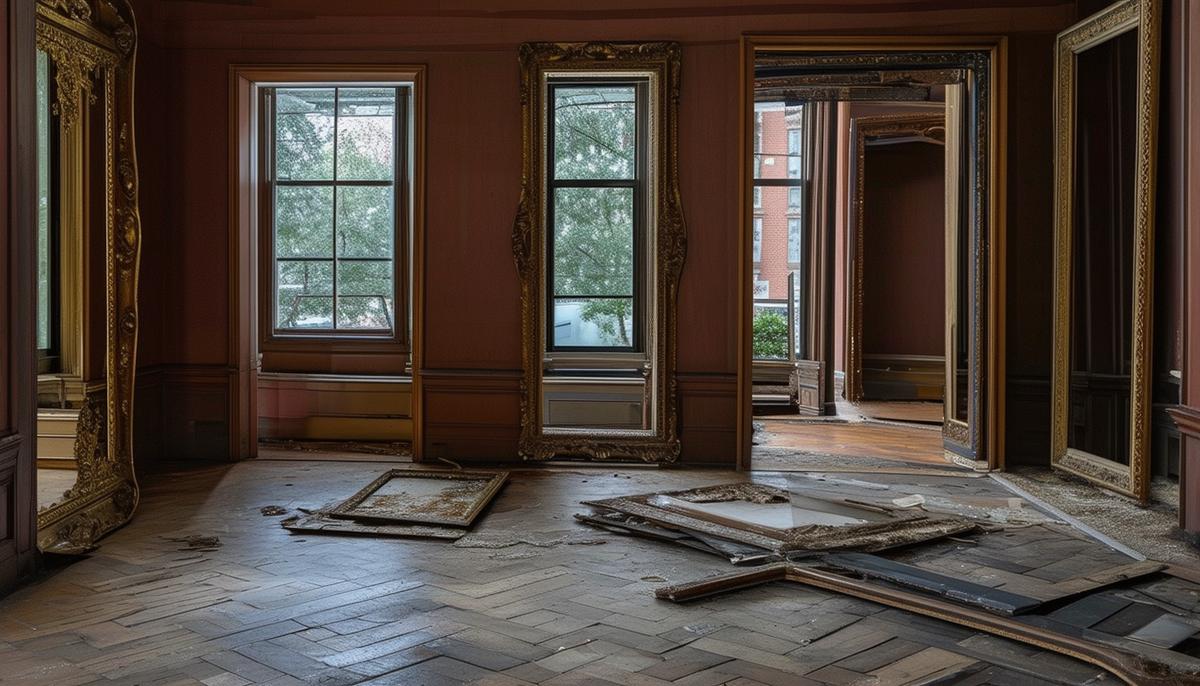 The empty frames left behind after the audacious Isabella Stewart Gardner Museum heist, a haunting reminder of the stolen masterpieces.