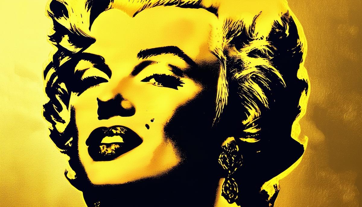 Andy Warhol's iconic 'Gold Marilyn Monroe' portrait, symbolizing the commodification of celebrity and the influence of pop culture on his art.