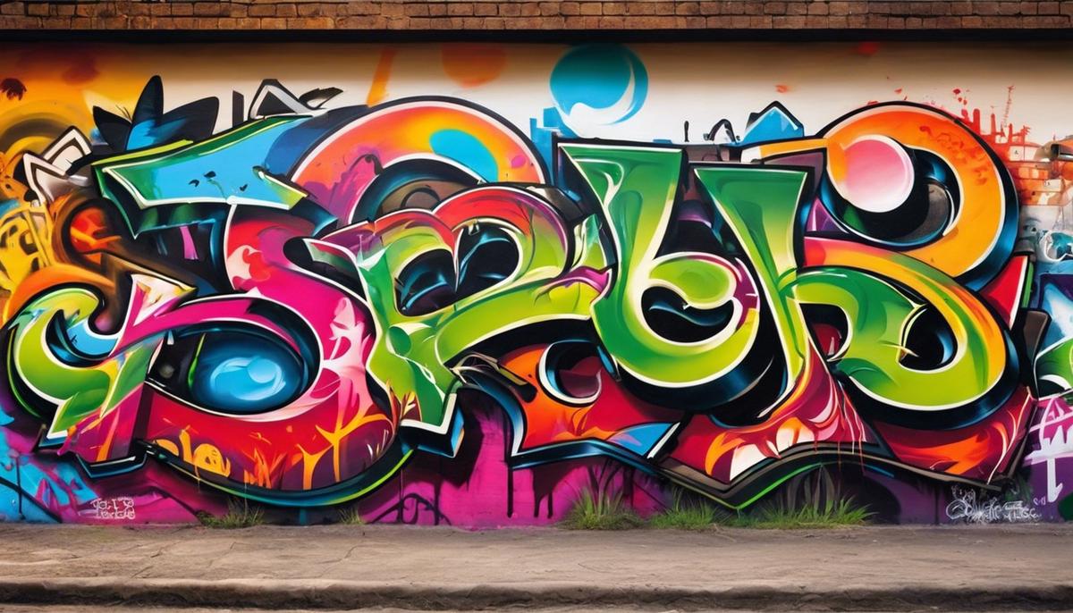 Image of graffiti on a wall depicting various colors and designs capturing the diverse nature of graffiti as a form of art and expression