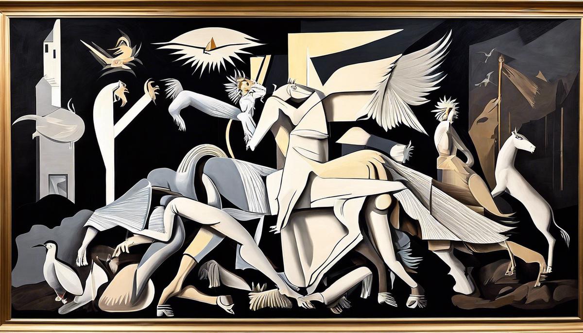 An image depicting the Guernica mural, showcasing its colossal size and dramatic composition