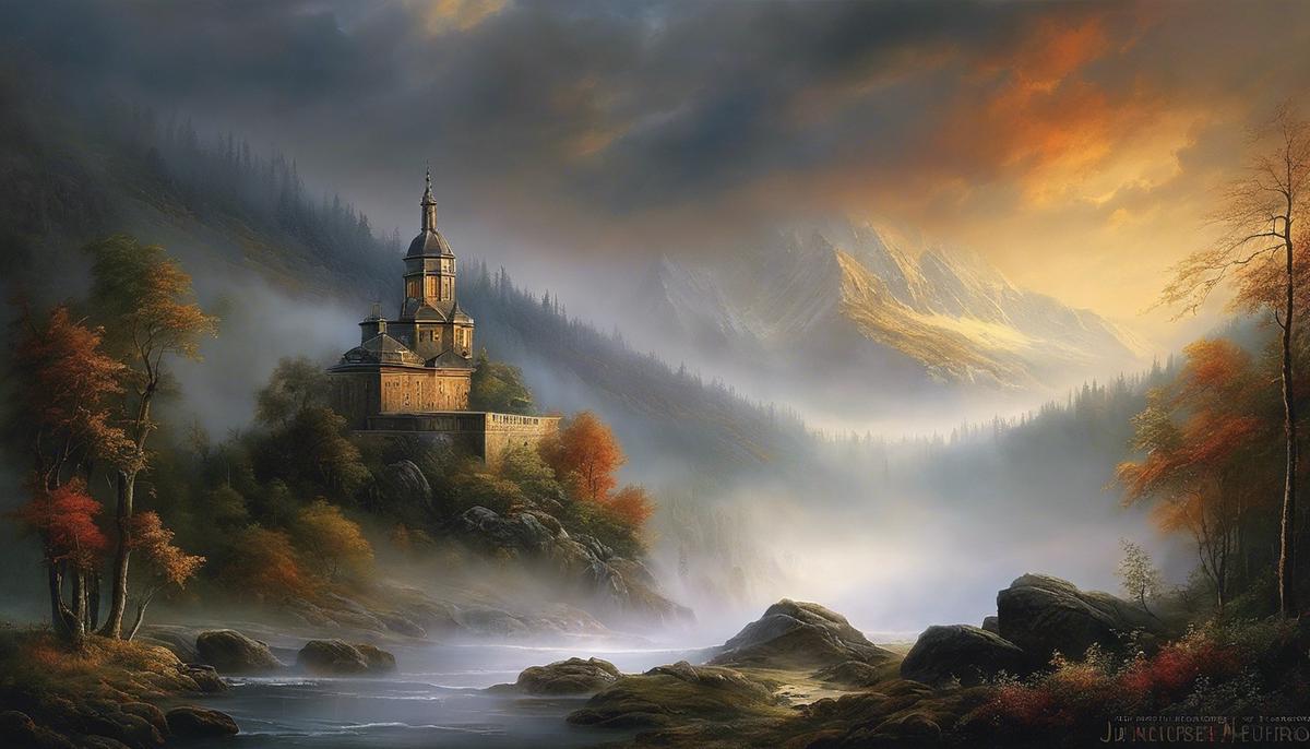 An image depicting a mysterious painting shrouded in mist with an aura of intrigue and fascination.