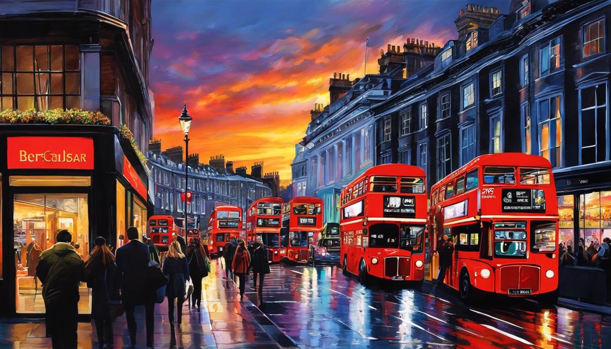 A vibrant and dynamic image showing the bustling art scene of London.