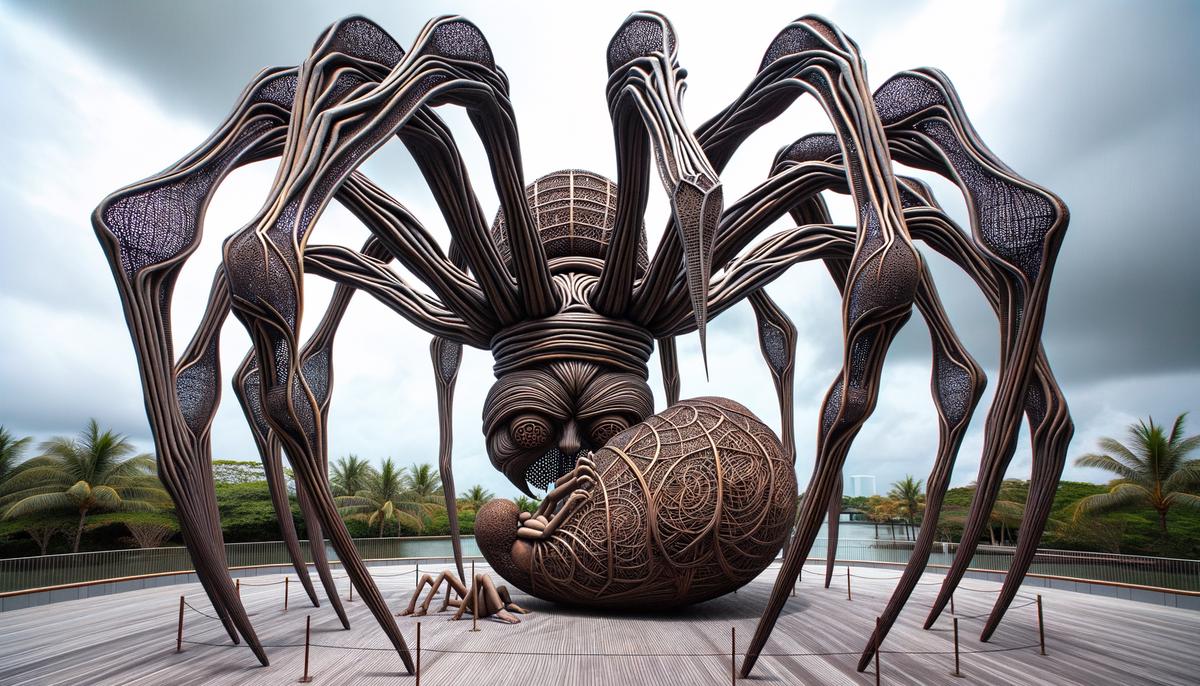 Giant spider sculpture resembling a mother figure with intricate weaving details