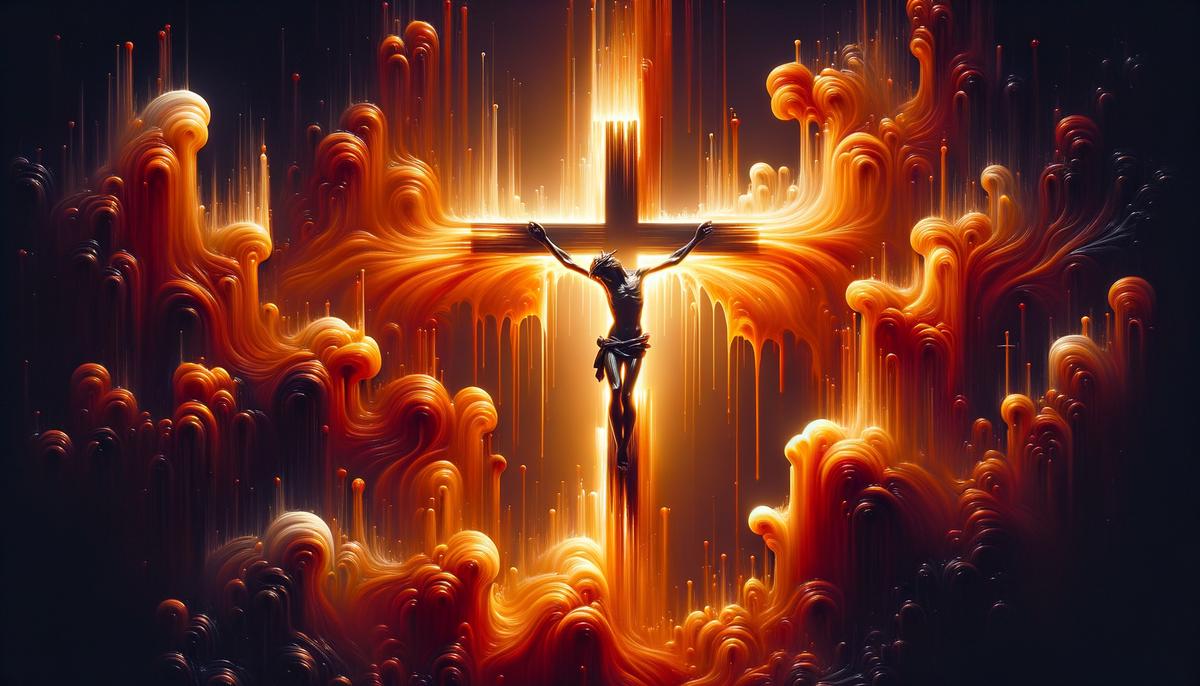 Andres Serrano's 'Piss Christ' photograph, depicting a crucifix submerged in the artist's urine, illuminated and photographed to create a striking, ethereal image that belies its controversial materials and sparks debates about artistic intention and public reception.