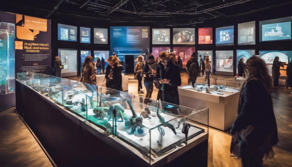 People enjoying interactive exhibits at the Science Museum in London during a late night event