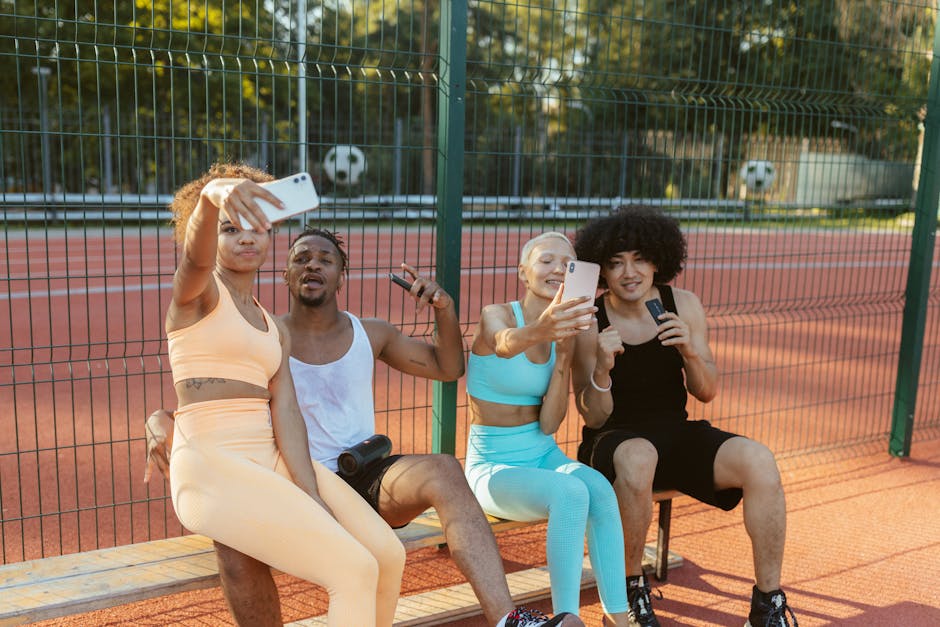 A diverse group of people taking selfies with smartphones, representing the democratization of self-portraiture