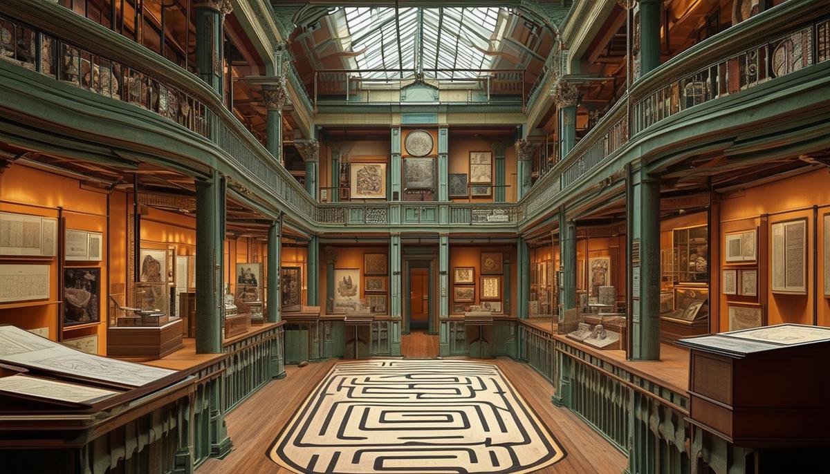 The intriguing interior of Sir John Soane's Museum, featuring a labyrinth of cleverly designed spaces filled with architectural models, drawings, and an eclectic collection of artifacts, offering a glimpse into the mind of the innovative architect.