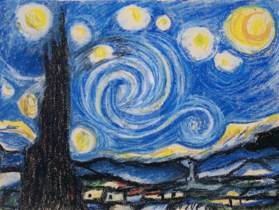 A close-up detail of 'The Starry Night' showing Van Gogh's distinctive brushwork and impasto technique.