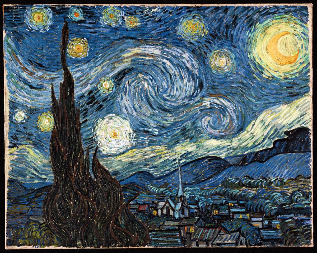 Side-by-side comparison of The Starry Night and Starry Night Over the Rhône paintings