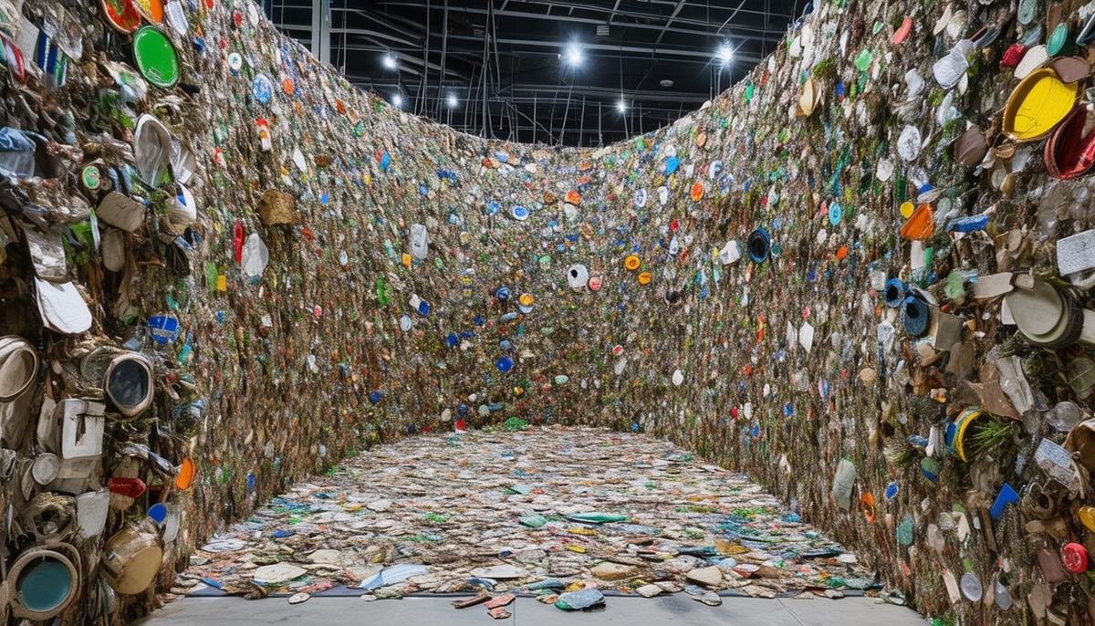 An art installation made from recycled materials that addresses environmental issues