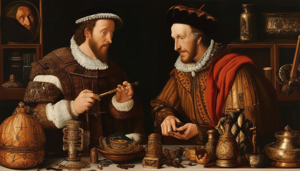 The Ambassadors painting by Hans Holbein the Younger showing two men surrounded by objects