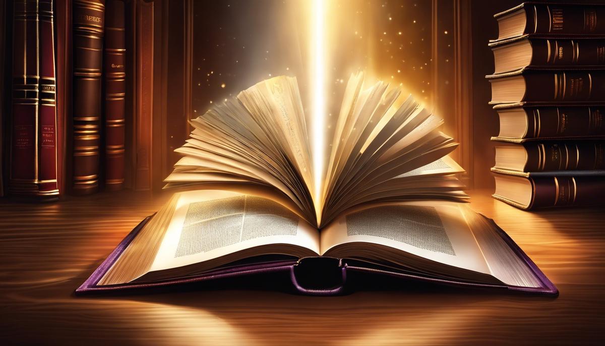 Illustration of an open book with a spotlight shining on a hidden gem artwork