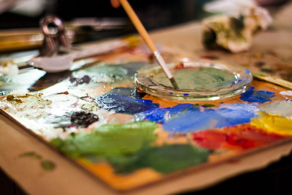 Vincent van Gogh's paint palette with various shades of blue, from deep navy to light cerulean