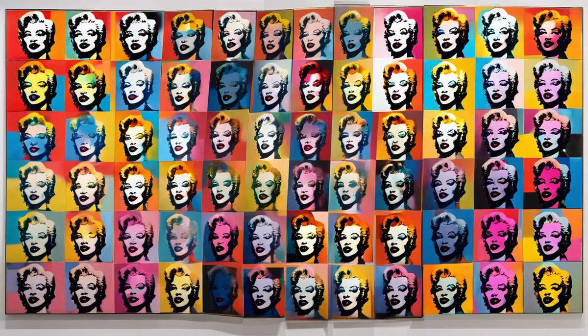 Andy Warhol's Marilyn Diptych, featuring a grid of 50 images of Marilyn Monroe, with the left side in vibrant colors and the right side in black and white