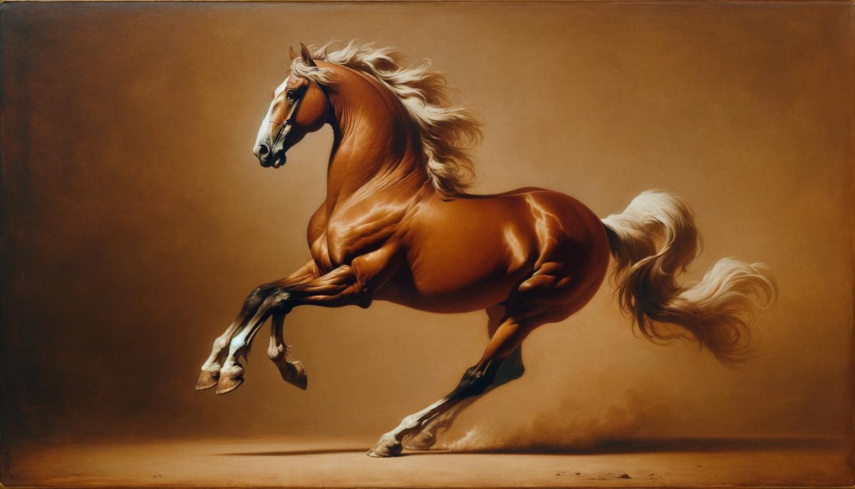 The Whistlejacket painting by George Stubbs showing a horse rearing up on a plain background